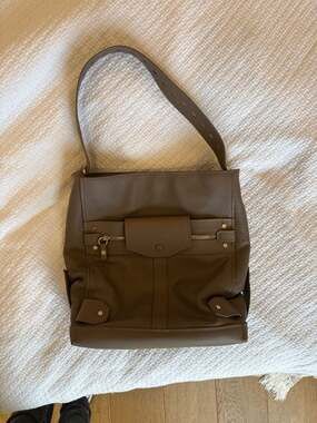 BOTKIER Legacy Satchel Handbag Leather Brown Studs Clip Tassels Trigger